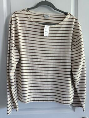 J. Crew Cream and Brown Striped Long-Sleeve Tee